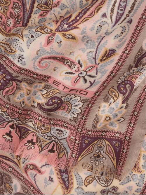 Sciarpa in misto cashmere e seta motivo ramage sullo sfondo beige ETRO | WATA0010AV304S9001